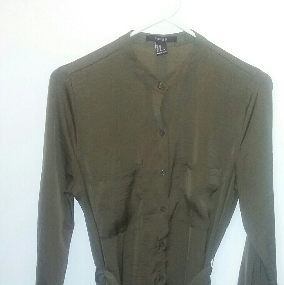 Satin Buttun-Front Shirt Dress